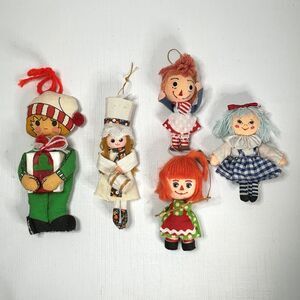 Retro Soft Sculpture Holiday Ornaments Christmas Raggedy Ann 90s Vintage Country